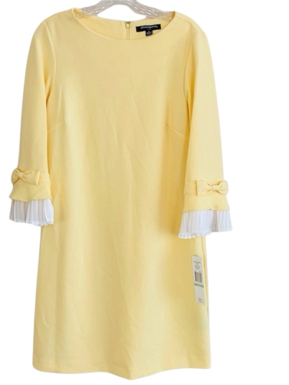 SHARAGANO DRESS NEW YELLOW DAFFODIL RUFFLE BOW 8 NWT SHEATH  CHURCH WEDDING NEW